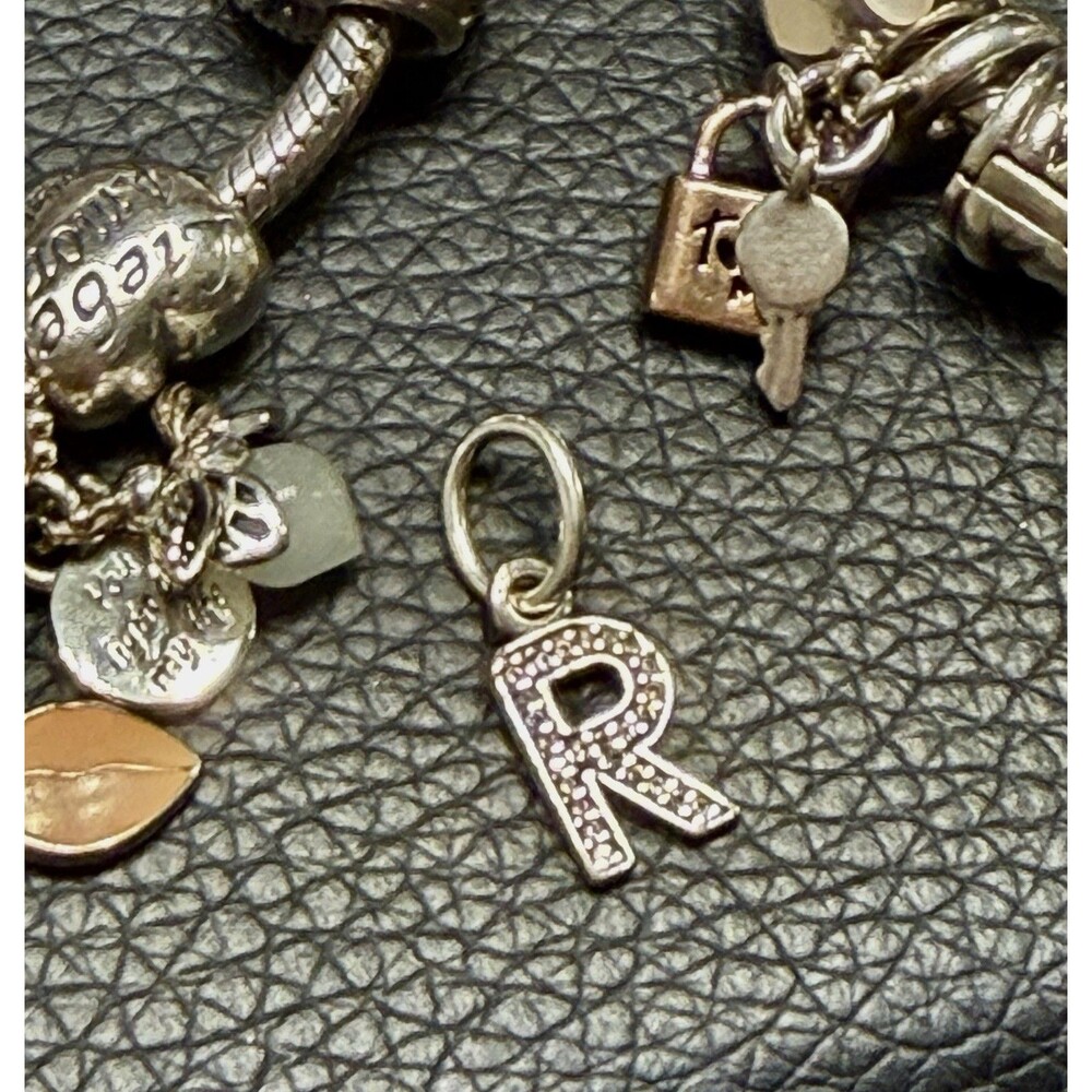LETTER R Authentic PANDORA Sterling Silver/Cz Zirconia Dangle Charm Bling